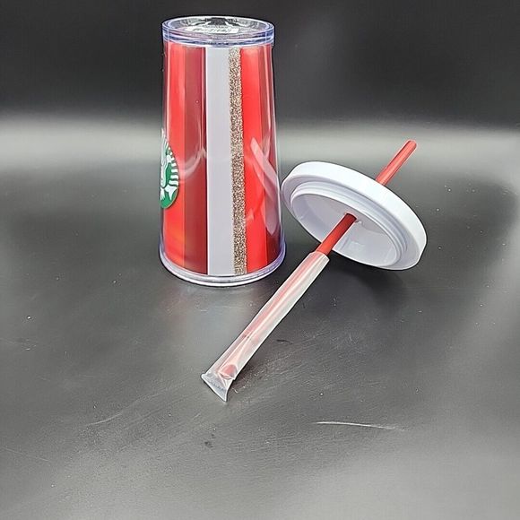 Starbucks Insulated Tumbler Cup Grande GLITTER STRIPED 2018 16 oz. New - Picture 8 of 8